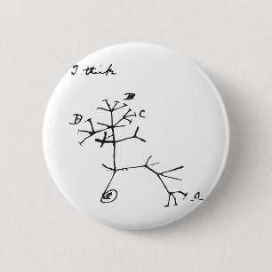 Badge Rond 5 Cm Charles Darwin - je pense (le noir)