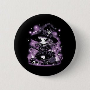 Badge Rond 5 Cm Charmes mystiques Halloween sorcière graphique