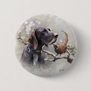 Badge Rond 5 Cm Chasse à l'art GSP – Précision, Passion et Faisan