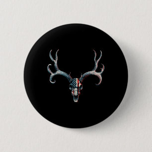 Badge Rond 5 Cm Chasse Au Cerf Mule - Drapeau Américain Sur Crâne 