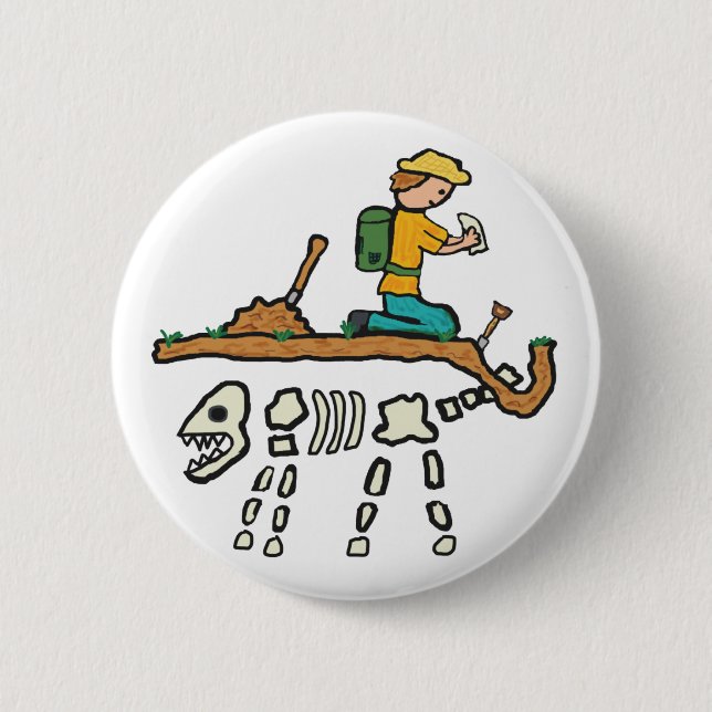 Badge Rond 5 Cm Chasse aux fossiles (Devant)
