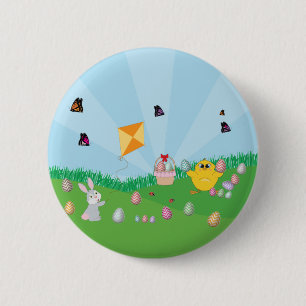 Badge Rond 5 Cm Chasse aux oeufs de Pâques colorée personnalisée C