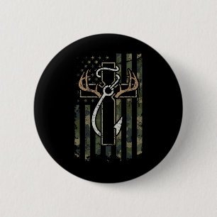 Badge Rond 5 Cm Chasse Pêche Foi - Chasseur Chrétien Pêcheur