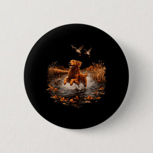 Badge Rond 5 Cm Chasseur de canards Retriever doré vintage pour ch
