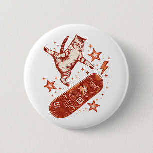 Badge Rond 5 Cm Chat à skateboard Style Y2K 90s