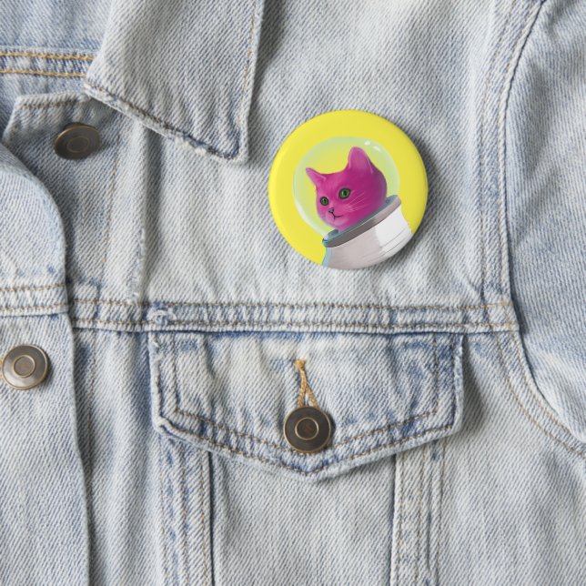 Badge Rond 5 Cm Chat astronaute rose (En situation)
