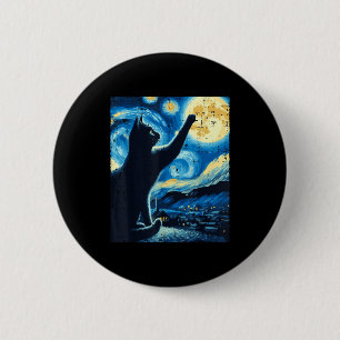 Badge Rond 5 Cm Chat Atteignant Lune Nuit Étoilée Drôle de Chat Mâ