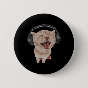 Badge Rond 5 Cm Chat avec casque