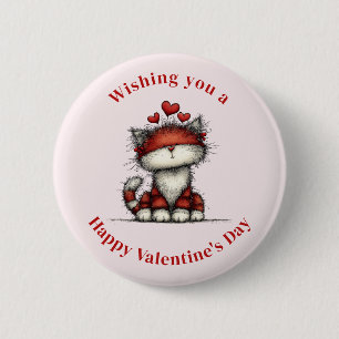Badge Rond 5 Cm Chat avec des cœurs rouges Mignon et amusant pour