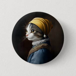 Badge Rond 5 Cm Chat avec oreille perle