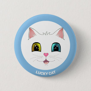 Badge Rond 5 Cm Chat blanc aux deux yeux de couleur différente
