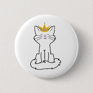 Badge Rond 5 Cm Chat blanc se reposant avec la couronne d'or