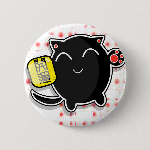 Badge Rond 5 Cm chat chanceux japonais mignon - noir