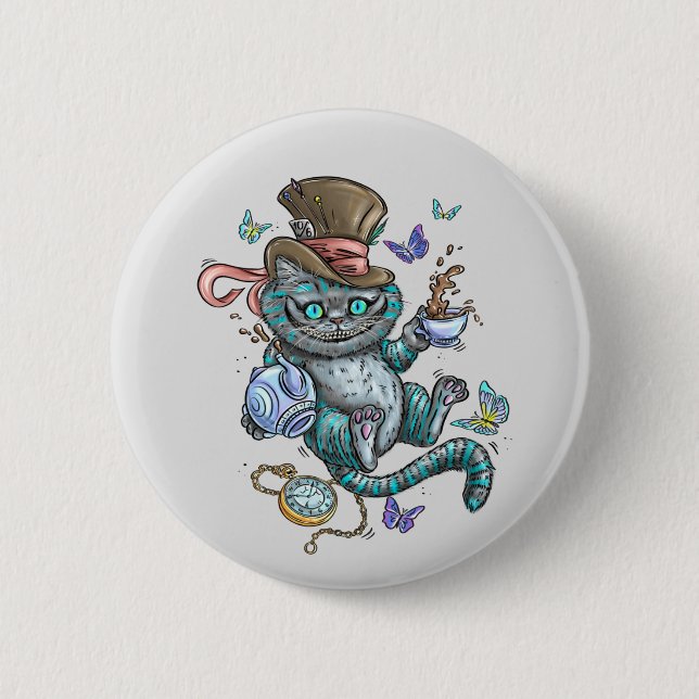 Badge Rond 5 Cm Chat Cheshire Souriant (Devant)
