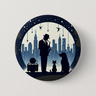 Badge Rond 5 Cm Chat, chien, Jazz