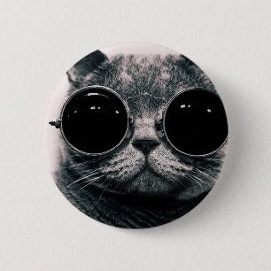 Badge Rond 5 Cm chat cool kat kool avec des lunettes de soleil