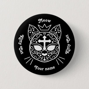 Badge Rond 5 Cm Chat crâne sucre meow Jour gothique des morts