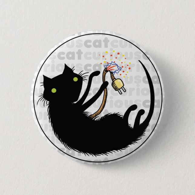 Badge Rond 5 Cm Chat curieux avec le fil (Devant)