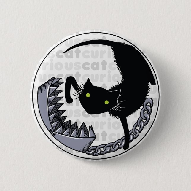 Badge Rond 5 Cm Chat curieux avec le piège (Devant)