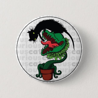 Badge Rond 5 Cm Chat curieux avec le plante carnivore