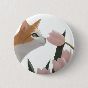 Badge Rond 5 Cm Chat curieux Floral de printemps