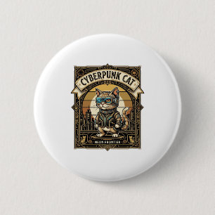 Badge Rond 5 Cm Chat Cyberpunk Chat Cyberpunk Vintage