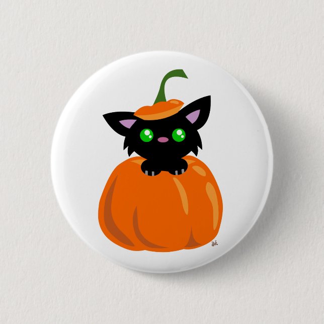 Badge Rond 5 Cm Chat dans le bouton Citrouille (Devant)