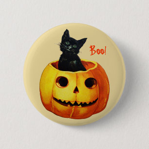 Badge Rond 5 Cm Chat dans le bouton vintage de Halloween de