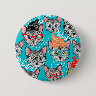 Badge Rond 5 Cm Chat dans le casquette