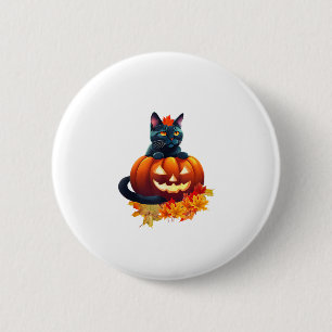 Badge Rond 5 Cm Chat d'automne, Citrouille, Design graphique d'Hal