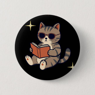 Badge Rond 5 Cm Chat de lecture amusant
