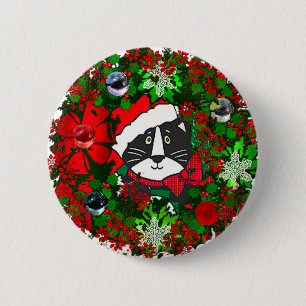Badge Rond 5 Cm Chat de Noël