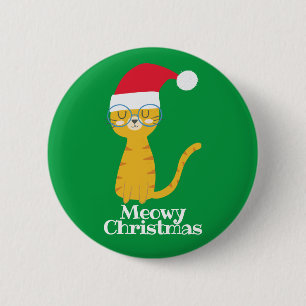 Badge Rond 5 Cm Chat de Noël amusant