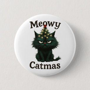 Badge Rond 5 Cm Chat de Noël Meowy humeur maussade