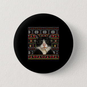 Badge Rond 5 Cm Chat drôle fumeur Mème Noël Sweat Ugly Chat