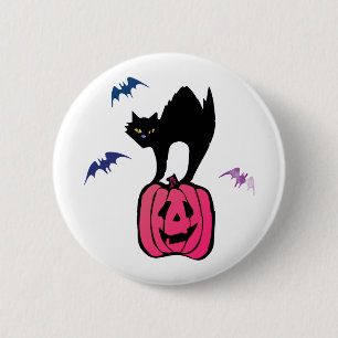 Badge Rond 5 Cm Chat effrayant Halloween Citrouille Pop Art