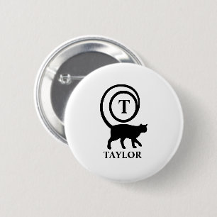Badge Rond 5 Cm Chat élégant avec initiale de nom Monogramme Chato
