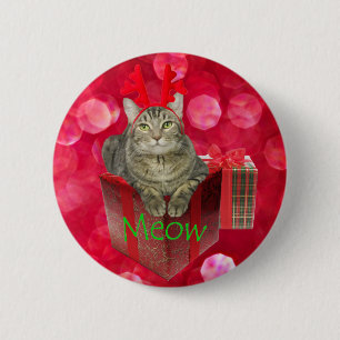 Badge Rond 5 Cm Chat en attente de Père Noël