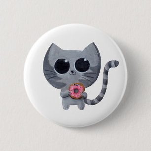Badge Rond 5 Cm Chat et beignet gris mignons