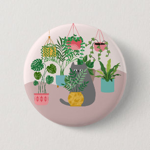 Badge Rond 5 Cm Chat et Plantes