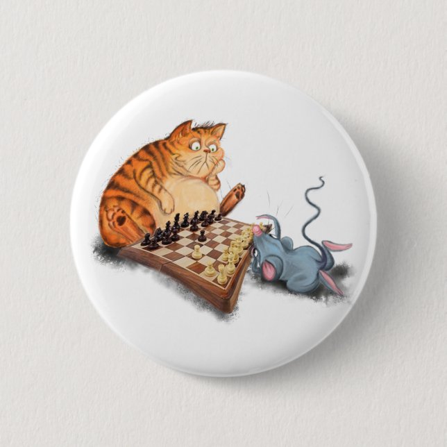 Badge Rond 5 Cm Chat et souris Jouer aux échecs Dessin amusant  (Devant)