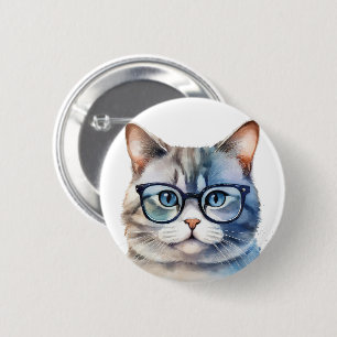Badge Rond 5 Cm Chat gris d'aquarelle douce