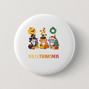 Badge Rond 5 Cm Chat Halloween Noël Joyeux Hallothanksmans Merci