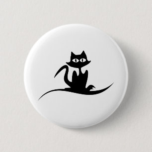 Badge Rond 5 Cm Chat Halloween Noir Silhouette Animal Éffrayant An