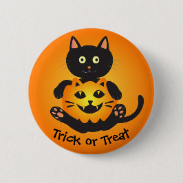 Badge Rond 5 Cm Chat Holding Jack-o'-Lantern