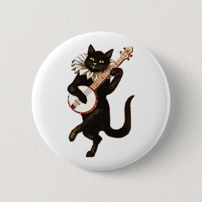 Badge Rond 5 Cm Chat Jouer au banjo (Devant)
