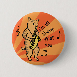 Badge Rond 5 Cm Chat Jouer Saxophone