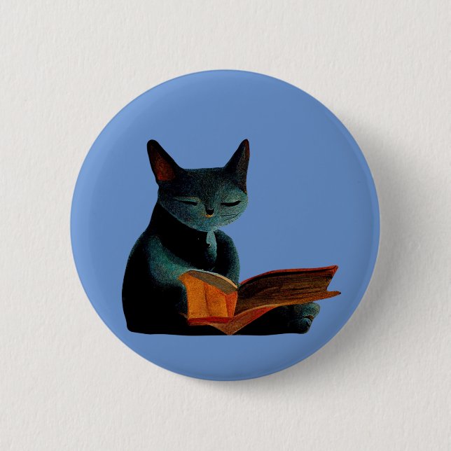 Badge Rond 5 Cm Chat lecture d'un livre (Devant)