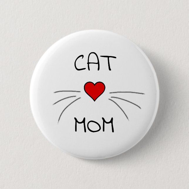 Badge Rond 5 Cm Chat Maman Coeur et Whiskers (Devant)