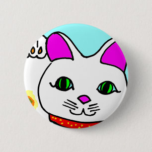 Badge Rond 5 Cm Chat Maneki Neko Rave Mignon